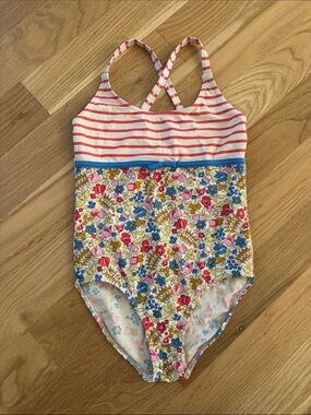 Mini Boden 🌸 Stripe and Floral One-Piece Swimsuit size 11-12
